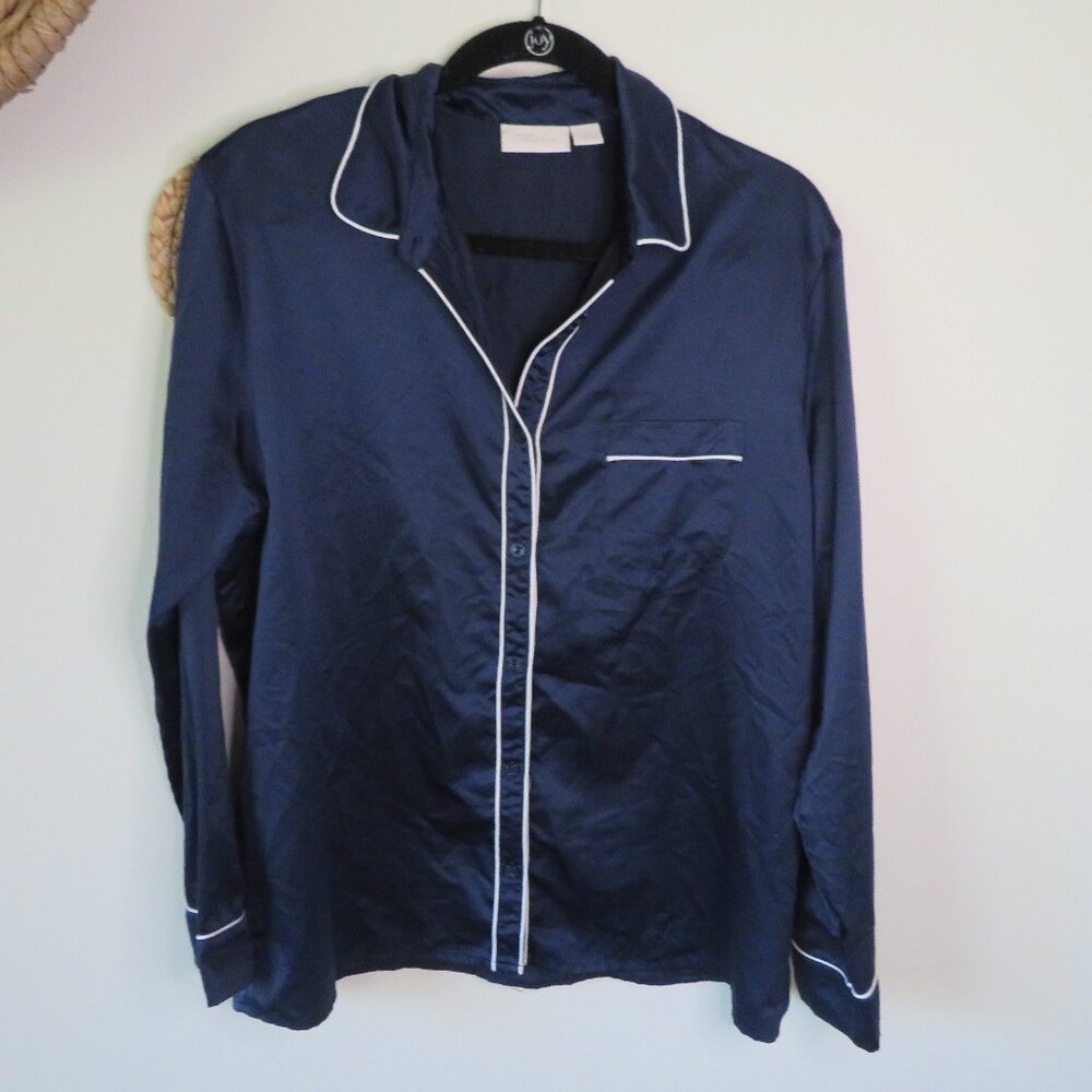 Navy Blue Silky Nordstrom Lingerie Long Sleeve Pajama Top